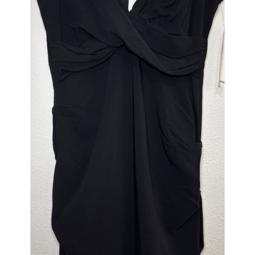 Nicole Miller NWT $385 Rouched Black Crepe Stretch Dress Midi Cocktail Size 8 - Picture 3 of 9
